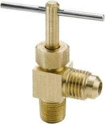 Parker - 1/4 x 1/8" Pipe, Angled Needle Valve - Flare x MNPTF Ends, Brass Valve, 150 Max psi - Makers Industrial Supply