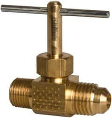 Parker - 1/4 x 1/8" Pipe, Inline Needle Valve - Flare x MNPTF Ends, Brass Valve, 150 Max psi - Makers Industrial Supply