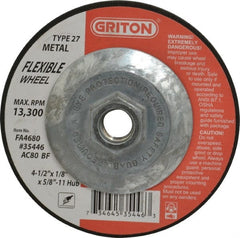 Value Collection - 80 Grit, 4-1/2" Wheel Diam, 1/8" Wheel Thickness, Type 27 Depressed Center Wheel - Makers Industrial Supply