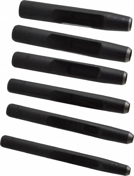 General - 6 Piece, 3/16 to 1/2", Hollow Punch Set - Square Shank, Comes in Plastic Roll - Makers Industrial Supply