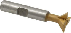 Made in USA - 3/4" Diam x 1/4" Width of Cut, 45° Included Angle, Carbide-Tipped Dovetail Cutter - 3/8" Shank Diam, 2-1/4" Overall Length, 0.02" Corner Radius, Weldon Flat, TiN Coated - Makers Industrial Supply