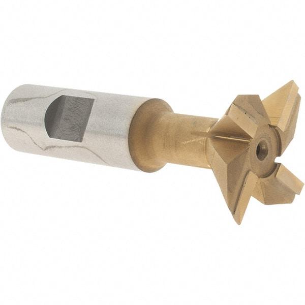 Made in USA - 1-1/2" Diam x 1/2" Width of Cut, 45° Included Angle, Carbide-Tipped Dovetail Cutter - 3/4" Shank Diam, 3-1/4" Overall Length, 0.02" Corner Radius, Weldon Flat, TiN Coated - Makers Industrial Supply