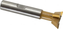 Made in USA - 3/4" Diam x 1/4" Width of Cut, 60° Included Angle, Carbide-Tipped Dovetail Cutter - 3/8" Shank Diam, 2-1/4" Overall Length, 0.02" Corner Radius, Weldon Flat, TiN Coated - Makers Industrial Supply