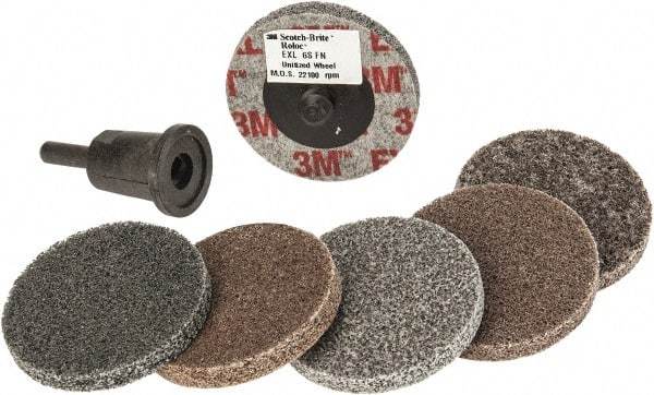 3M - 7 Piece Deburring Kit - 2" Diam Unitized Wheels in Fine, Medium & Coarse Grades, Quick Change Connection - Makers Industrial Supply