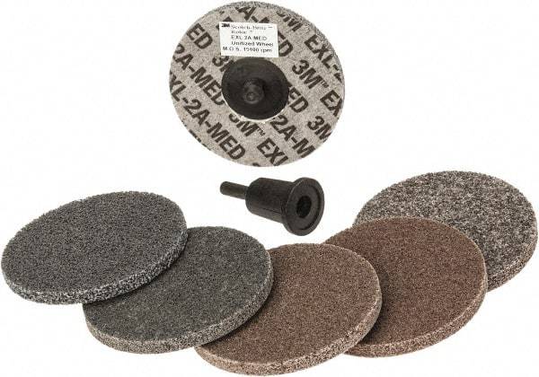 3M - 7 Piece Deburring Kit - 3" Diam Unitized Wheels in Fine, Medium & Coarse Grades, Quick Change Connection - Makers Industrial Supply