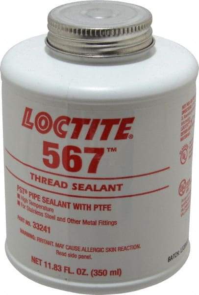 Loctite - 350 ml Brush Top Can White Pipe Sealant - Methacrylate Ester, 400°F Max Working Temp, For Sealing Metal Tapered Pipe Threads & Fittings Up to 2" - Makers Industrial Supply