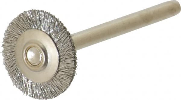 Anderson - 5/8" OD, 1/8" Shank Diam, Crimped Stainless Steel Wheel Brush - 0.005" Filament Diam, 25,000 RPM - Makers Industrial Supply