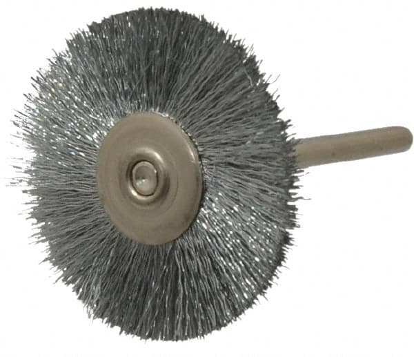 Anderson - 1-1/4" OD, 1/8" Shank Diam, Crimped Steel Wheel Brush - 0.005" Filament Diam, 25,000 RPM - Makers Industrial Supply