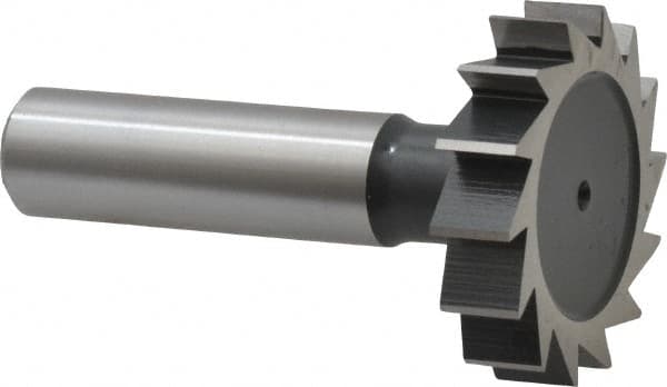 Interstate - 1-3/8" Diam x 5/16" Face Width, High Speed Steel, 14 Teeth, Shank Connection Woodruff Keyseat Cutter - Uncoated, 2-5/16" OAL x 1/2" Shank, Straight Teeth, ANSI 1011, Old Standard 23 - Makers Industrial Supply