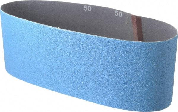 Norton - 4" Wide x 24" OAL, 50 Grit, Zirconia Alumina Abrasive Belt - Zirconia Alumina, Coarse, Coated, Y Weighted Cloth Backing, Series 3X - Makers Industrial Supply