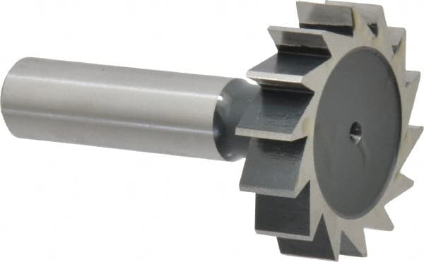 Interstate - 1-1/2" Diam x 3/8" Face Width, High Speed Steel, 16 Teeth, Shank Connection Woodruff Keyseat Cutter - Uncoated, 2-3/8" OAL x 1/2" Shank, Straight Teeth, ANSI 1212, Old Standard G - Makers Industrial Supply