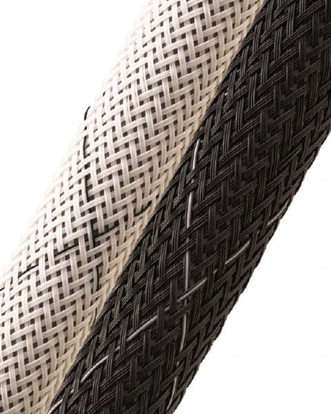 Techflex - Black/White Braided Expandable Cable Sleeve - 50' Coil Length, -103 to 257°F - Makers Industrial Supply