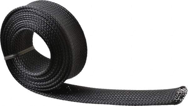 Techflex - Black Braided Expandable Cable Sleeve - 10' Coil Length, -103 to 257°F - Makers Industrial Supply