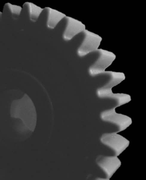 Made in USA - 20 Pitch, 2.2" Pitch Diam, 2.3" OD, 44 Tooth Spur Gear - 3/8" Face Width, 3/8" Bore Diam, 47/64" Hub Diam, 20° Pressure Angle, Acetal - Makers Industrial Supply