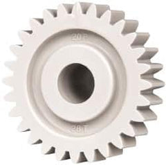 Made in USA - 20 Pitch, 1.4" Pitch Diam, 1.4" OD, 28 Tooth Spur Gear - 3/8" Face Width, 3/8" Bore Diam, 47/64" Hub Diam, 20° Pressure Angle, Acetal - Makers Industrial Supply