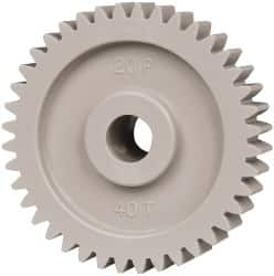 Made in USA - 20 Pitch, 2" Pitch Diam, 2.1" OD, 40 Tooth Spur Gear - 3/8" Face Width, 3/8" Bore Diam, 47/64" Hub Diam, 20° Pressure Angle, Acetal - Makers Industrial Supply