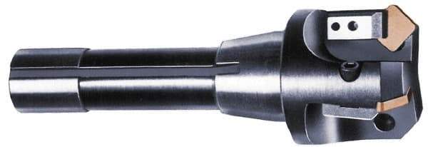 APT - 45° Lead Angle, 1" Max Cut Diam, 1" Min Cut Diam, 5/16" Max Depth of Cut, Indexable Chamfer and Angle End Mill - 1 Insert, SPG, SPU Insert Style, 3" OAL, Straight Shank - Makers Industrial Supply