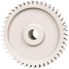 Made in USA - 20 Pitch, 2-1/4" Pitch Diam, 2.35" OD, 45 Tooth Spur Gear - 3/8" Face Width, 3/8" Bore Diam, 47/64" Hub Diam, 20° Pressure Angle, Acetal - Makers Industrial Supply