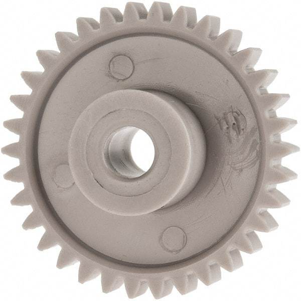 Made in USA - 24 Pitch, 1.416" Pitch Diam, 1-1/2" OD, 34 Tooth Spur Gear - 1/4" Face Width, 1/4" Bore Diam, 39/64" Hub Diam, 20° Pressure Angle, Acetal - Makers Industrial Supply