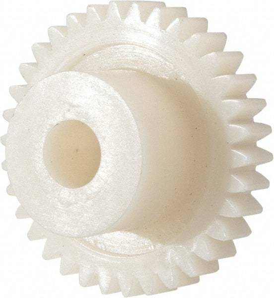 Made in USA - 32 Pitch, 1-1/16" Pitch Diam, 1-1/8" OD, 34 Tooth Spur Gear - 3/16" Face Width, 1/4" Bore Diam, 39/64" Hub Diam, 20° Pressure Angle, Acetal - Makers Industrial Supply