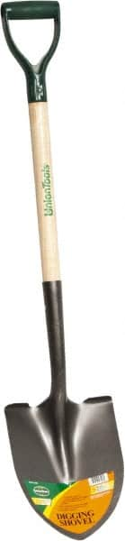 UnionTools - 11-1/2" High x 8-5/8" Wide Round Steel Shovel - 28" Long Wood D-Grip Handle, Front Turned - Makers Industrial Supply