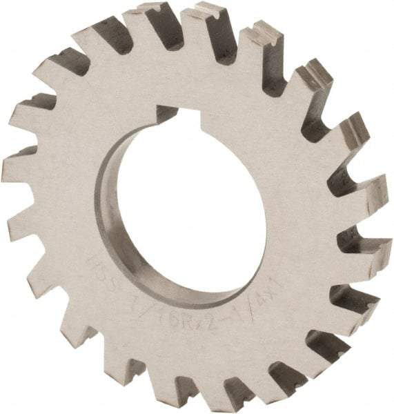 Value Collection - 1/2" Radius, 1" Circle Diam, 3-1/4" Cutter Diam, Arbor Connection, Concave Radius Cutter - High Speed Steel, Oxide Finish, Form Relieved, 10 Teeth - Makers Industrial Supply