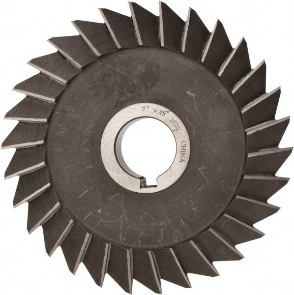 Value Collection - 6" Diam x 1" Width of Cut, 45° Included Angle, Arbor Connection, High Speed Steel Single Angle Cutter - Right Hand Cut, Oxide Finish - Makers Industrial Supply