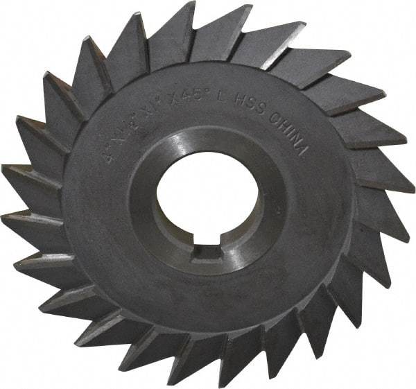 Value Collection - 4" Diam x 1/2" Width of Cut, 45° Included Angle, Arbor Connection, High Speed Steel Single Angle Cutter - Left Hand Cut, Oxide Finish - Makers Industrial Supply