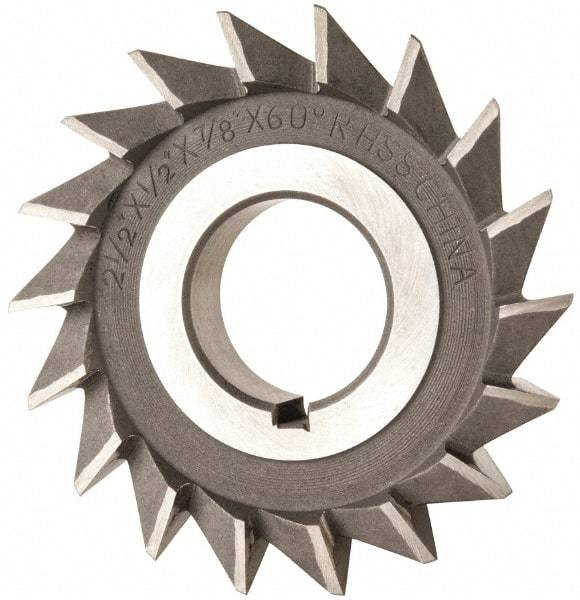 Value Collection - 2-1/2" Diam x 1/2" Width of Cut, 60° Included Angle, Arbor Connection, High Speed Steel Single Angle Cutter - Right Hand Cut, Uncoated - Makers Industrial Supply