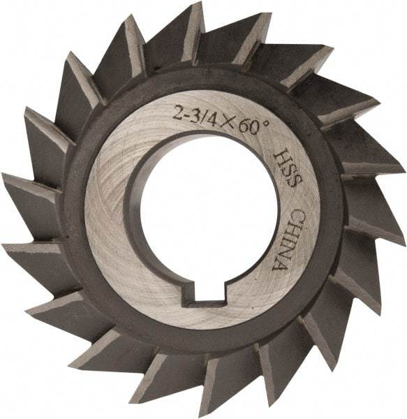 Value Collection - 2-3/4" Diam x 1/2" Width of Cut, 60° Included Angle, Arbor Connection, High Speed Steel Single Angle Cutter - Left Hand Cut, Oxide Finish - Makers Industrial Supply