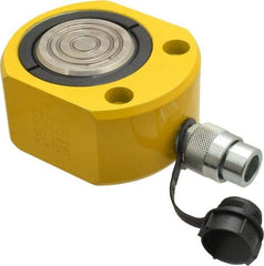 Enerpac - 50 Ton, 0.63" Stroke, 6.01 Cu In Oil Capacity, Portable Hydraulic Flat Body Cylinder - 9.62 Sq In Effective Area, 2.63" Lowered Ht., 3.25" Max Ht., 3.5" Cyl Bore Diam, 2.75" Plunger Rod Diam, 10,000 Max psi - Makers Industrial Supply