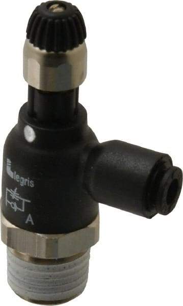 Legris - 5/32" Tube OD x 1/4 Male NPT Compact Meter Out Flow Control Valve - 14.5 to 145 psi, Nylon - Makers Industrial Supply