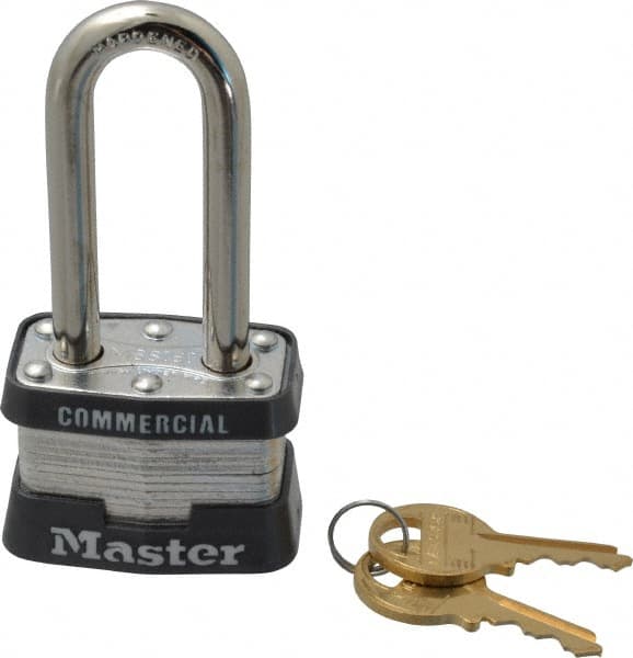 Master Lock - 2" Shackle Clearance, Keyed Different Laminated Steel Padlock - 9/32" Shackle Diam, Laminated Steel - Makers Industrial Supply