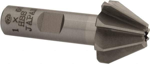 Interstate - 1" Large x 3/8" Small Diam, 11/16" Width of Cut, 60° Included Angle, High Speed Steel Face Angle Cutter - 1/2" Shank Diam, 2-13/32" Overall Length, Weldon Flat - Makers Industrial Supply