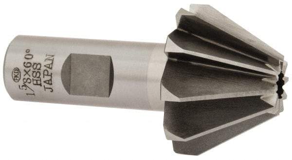 Interstate - 1-5/8" Large x 5/8" Small Diam, 1-1/16" Width of Cut, 60° Included Angle, High Speed Steel Face Angle Cutter - 3/4" Shank Diam, 3-1/16" Overall Length, Weldon Flat - Makers Industrial Supply