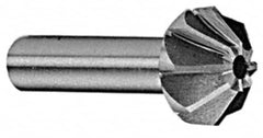 Made in USA - 1-5/8" Large x 5/8" Small Diam, 11/16" Width of Cut, 60° Included Angle, 12 Teeth, High Speed Steel Face Angle Cutter - 3/4" Shank Diam, 3-1/16" Overall Length, Weldon Flat - Makers Industrial Supply