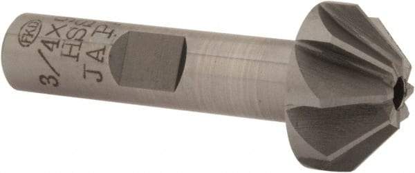 Interstate - 3/4" Large x 5/16" Small Diam, 3/8" Width of Cut, 90° Included Angle, High Speed Steel Face Angle Cutter - 3/8" Shank Diam, 1-15/16" Overall Length, Weldon Flat - Makers Industrial Supply