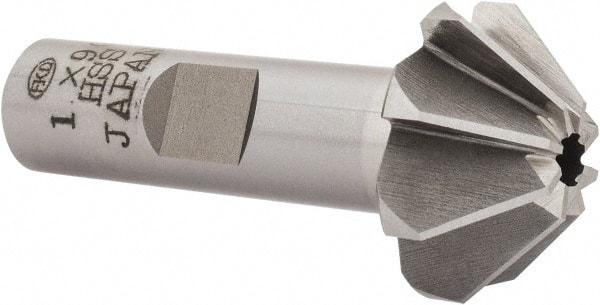 Interstate - 1" Large x 3/8" Small Diam, 7/16" Width of Cut, 90° Included Angle, High Speed Steel Face Angle Cutter - 1/2" Shank Diam, 2-3/16" Overall Length, Weldon Flat - Makers Industrial Supply