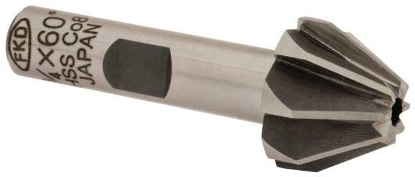 Interstate - 3/4" Large x 5/16" Small Diam, 17/32" Width of Cut, 60° Included Angle, Cobalt Face Angle Cutter - 3/8" Shank Diam, 2-3/32" Overall Length, Weldon Flat - Makers Industrial Supply