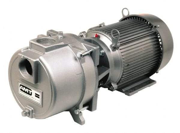 American Machine & Tool - 230/460 Volt, 17/9 Amp, 3 Phase, 5 HP, Self Priming Sewage Trash Pump - 184JM Frame, 2 Inch Inlet, TEFC Motor, Cast Iron Housing, Stainless Steel Impeller, Buna N Seal - Makers Industrial Supply