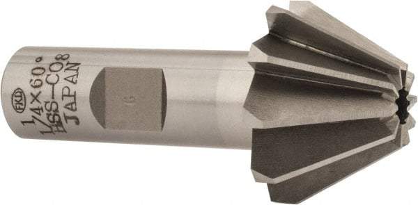 Interstate - 1-1/4" Large x 1/2" Small Diam, 25/32" Width of Cut, 60° Included Angle, Cobalt Face Angle Cutter - 5/8" Shank Diam, 2-21/32" Overall Length, Weldon Flat - Makers Industrial Supply