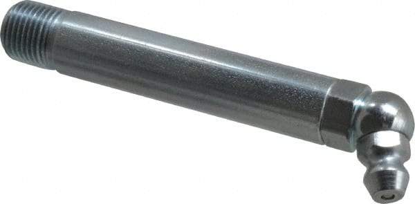 Alemite - 65° Head Angle, 1/8 PTF Carbon Steel Standard Grease Fitting - 3/8" Hex, 2-3/4" Overall Height, 2-1/4" Shank Length, 10,000 Operating psi, Zinc Plated Finish - Makers Industrial Supply