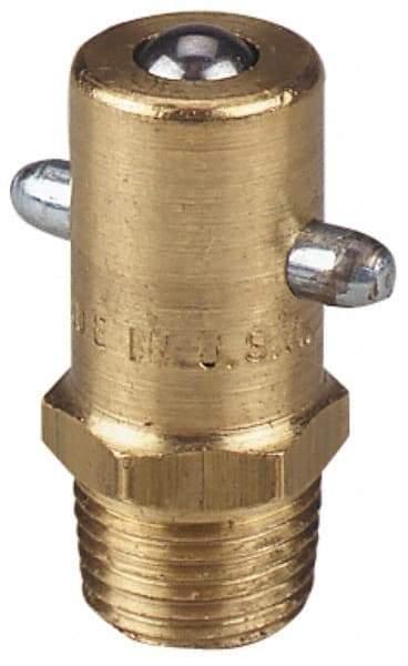 Alemite - Straight Head Angle, 1/8 PTF Brass Pin-Style Grease Fitting - 7/16" Hex, 31/32" Overall Height, 17/64" Shank Length, 3,000 Operating psi, Zinc Plated Finish - Makers Industrial Supply