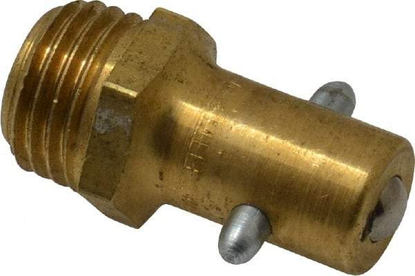 Alemite - Straight Head Angle, 1/4 NPTF Brass Pin-Style Grease Fitting - 17/32" Hex, 1-3/32" Overall Height, 5/16" Shank Length, 3,000 Operating psi, Zinc Plated Finish - Makers Industrial Supply