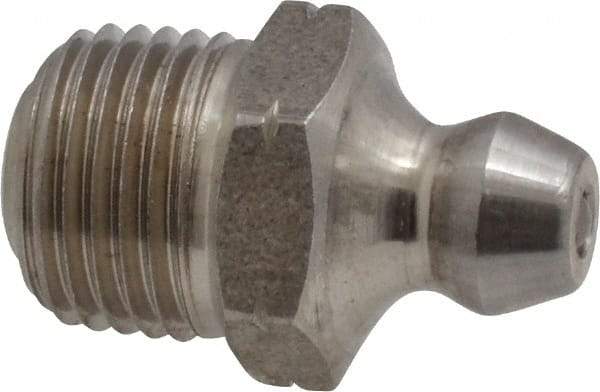 Alemite - Straight Head Angle, 1/8 PTF Nickel/Copper Standard Grease Fitting - 7/16" Hex, 3/4" Overall Height, 5/16" Shank Length - Makers Industrial Supply