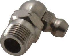 Alemite - 90° Head Angle, 1/8 PTF Nickel/Copper Standard Grease Fitting - 7/16" Hex, 7/8" Overall Height, 11/32" Shank Length - Makers Industrial Supply