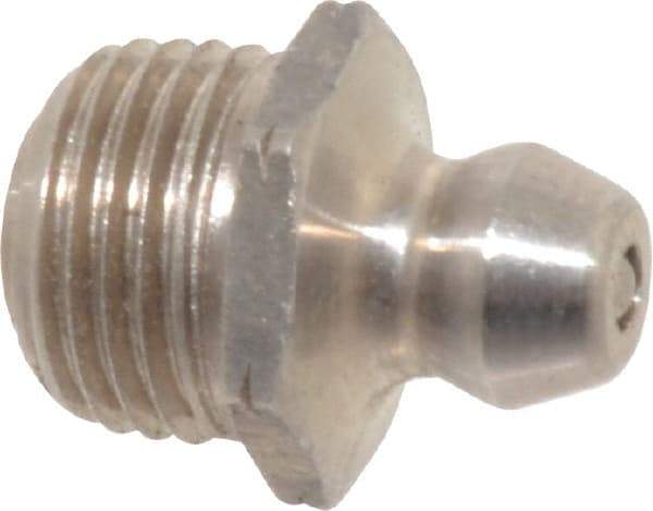 Alemite - Straight Head Angle, 1/8 PTF Nickel/Copper Standard Grease Fitting - 7/16" Hex, 5/8" Overall Height, 9/32" Shank Length - Makers Industrial Supply