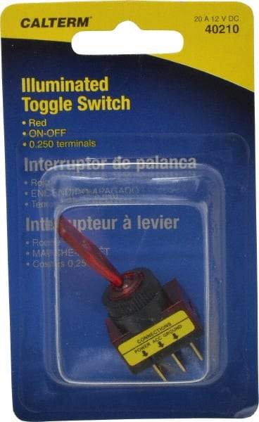 Gardner Bender - 2 Position, 12 Volt, 20 Amp, 1/2 Hole Diam, Glow Toggle Switch - On Off Sequence, 1 Switch, Red - Makers Industrial Supply