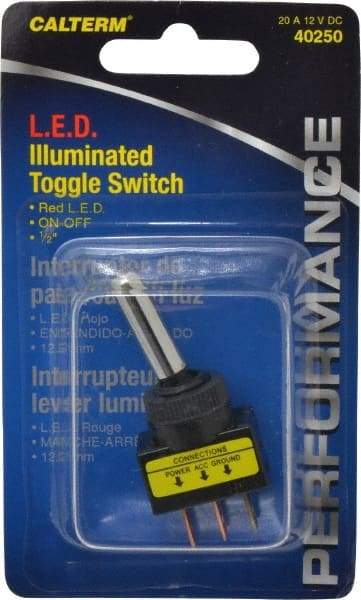 Gardner Bender - 2 Position, 12 Volt, 16 Amp, 1/2 Hole Diam, Red LED Glow Dot Toggle Switch - On Off Sequence, 1 Switch, Black - Makers Industrial Supply