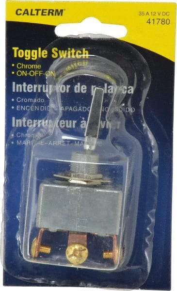 Gardner Bender - 3 Position, 12 Volt, 35 Amp, 1/2 Hole Diam, Heavy Duty Toggle Switch - On Off On Sequence, 1 Switch, Chrome/Black - Makers Industrial Supply